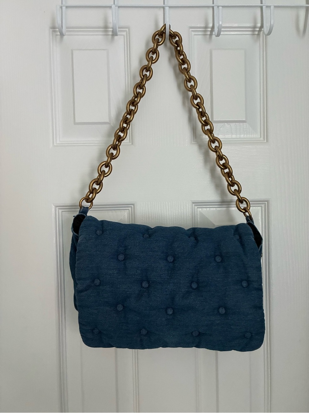 Zara Dark Blue Quilted Shoulder Bag with Gold Chain Strap